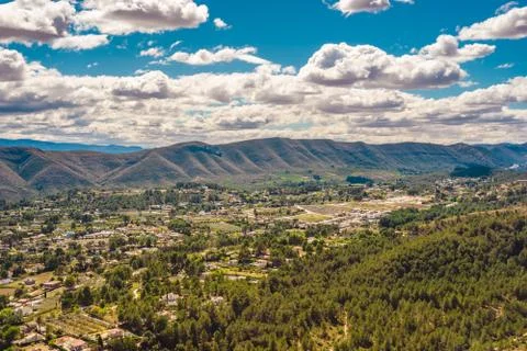 View to the hills and dramatic clouds. Mediterranean landscape Foto stock