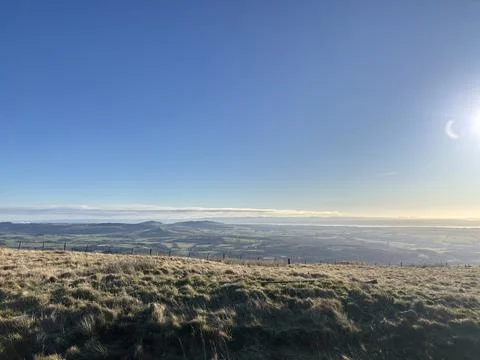 View from Hills over Glen Devon valley on sunny morning, Scotland Stock Photos
