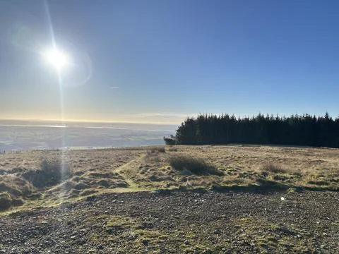 View from Hills over Glen Devon valley on sunny morning, Scotland Stock Photos