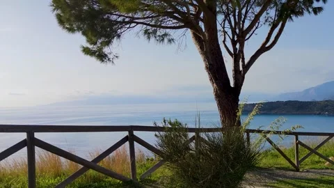 View From a Hilltop Overlooking the Sea in a Quiet Coastal Area During the Day Stock Footage 323802596