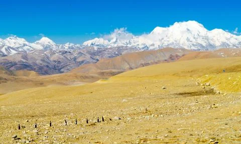 View of the himalayan mountains. tibet Stock Photos