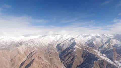 View of the Himalayas from the airplane in LOG Stockbeeldmateriaal 136401739