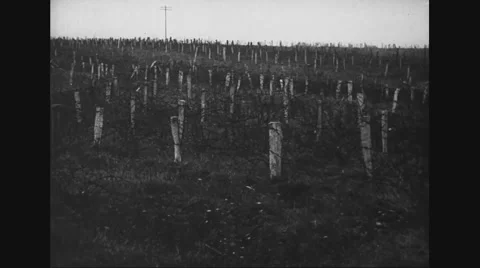 View of the Hindenburg line surrounded by barbed wire Stock Footage 43316960