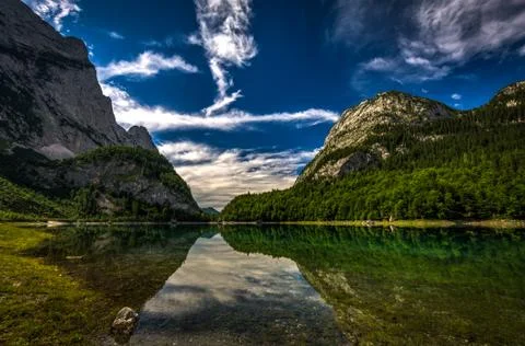 View on Hinterer Gosausee with reflection on water Stock Photos