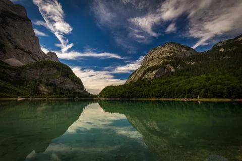View on Hinterer Gosausee under Dachstein Foto stock