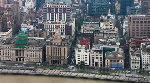 View of historic architecture of the Bund , facing the Huangpu river in Shanghai Stock Footage 39161862