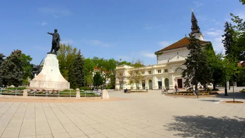 View on a historic Architecture in Kecskemet in Hungary Stock Footage