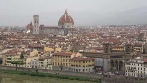 View of the historic centre of Florence, misty september day. Italy Stock Footage