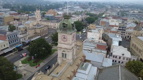 View of the historic clock tower at Ballarat Town Hall Stock Footage 332749826