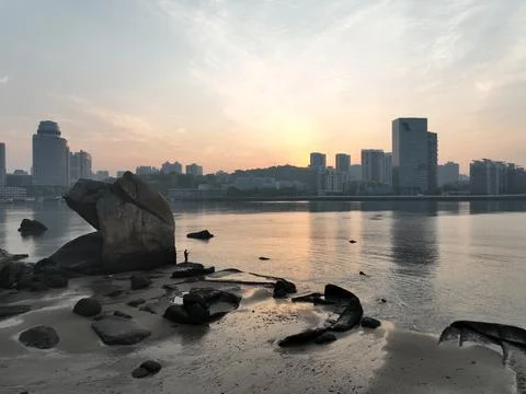 View of Historic Colonial Rooftops and Waterfront of Gulangyu Island, Xiamen Stock Photos