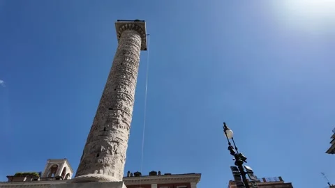 View of the historic Column of Marcus Aurelius in Rome Italy Stock Footage 338009554