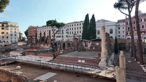 View of the historic Largo di Torre Argentina archaeological site in Rome Italy Stock Footage 339779027