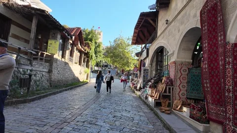 A view of the historic Old Bazaar in the town of Kruje, Albania. Stock Footage 289132363