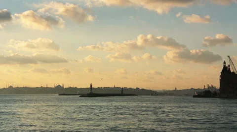 View of Historic peninsula and nostalgic passenger ships from Kadikoy pier,Is Stock Footage 54956346