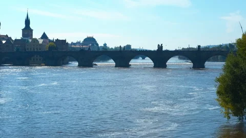 View of historic Prague from the river Stock Footage 312463174