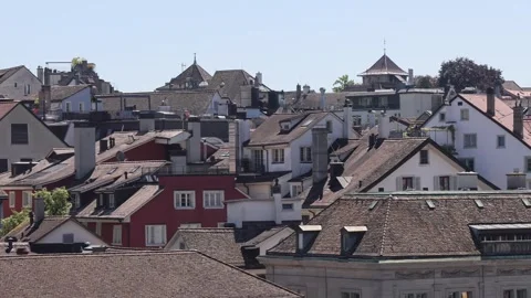 View of historic rooftops in the Old Town of Zurich, Switzerland. Video stock 343666173