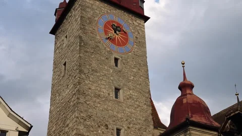 View of historic stone tower in Lucerne, Switzerland. Video stock 343669391