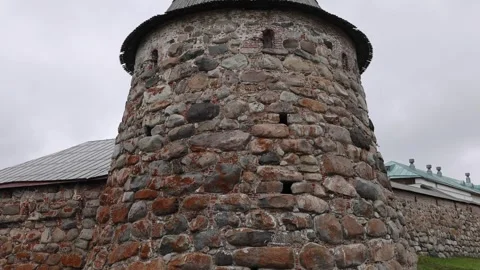 View of the historic stone walls of Solovetsky Monastery, Russia. Video stock 343676395