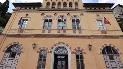 View of the historic town hall in Morcote, Switzerland. Video stock 343672120