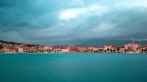 View of the historic waterfront and Split Old Town Suites, Croatia. Stockbeeldmateriaal 339916335