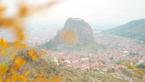 View of Historical Afyon castle and city landscape in Turkey. Stock Footage 209669662