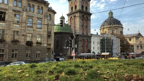 View of the historical center of Lviv. Hyperlapse Stock Footage 99342897