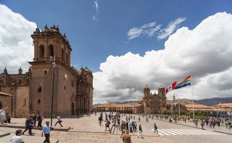 View of the historical central square of Cusco, Peru Stock Photos
