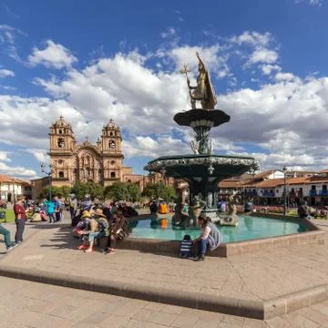 View of the historical central square of Cusco, Peru Stock Photos