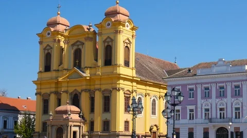 View on the historical centre of Timisoara in Romania Stock Footage 88500893