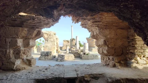 View of the historical landmark The Baths of Antoninus in Carthage, Tunisia Stock-Footage 222990171
