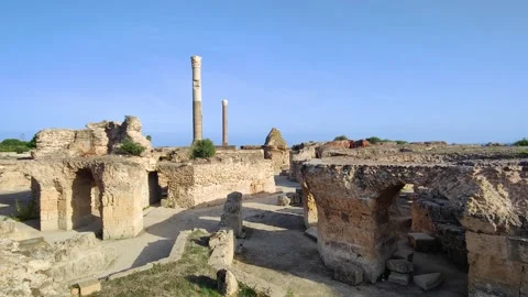 View of the historical landmark The Baths of Antoninus in Carthage Video stock 230268106