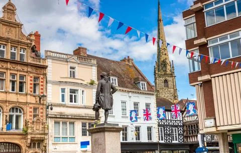 A view of the historical Robert Clive of India statue in Shrewsbury Stock Photos