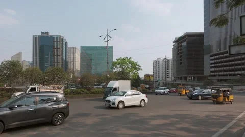 View of the Hitech City Main Road in the downtown of Hyderabad, India Stock Footage 283339636