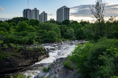 View of Hog's Back Falls and surrounding landscape in Ottawa Stock Photos