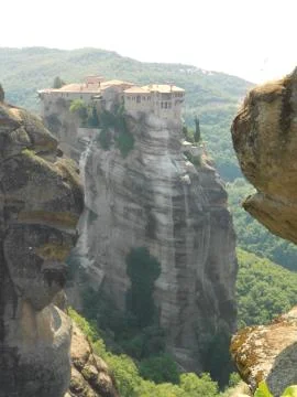 View of Holy Monastery of Varlaam between the rocks from The Great Meteoron Stock Photos