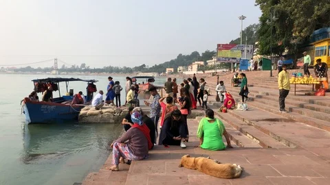 View of the Holy River Ganges from the holy city of Rishikesh Stock Footage 120216180