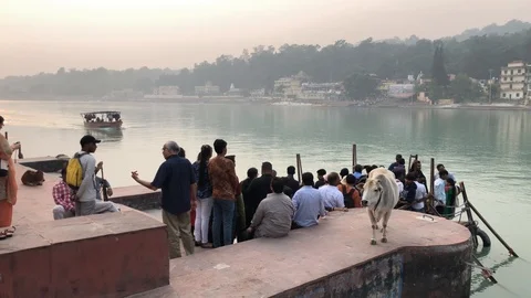 View of the Holy River Ganges from the holy city of Rishikesh Stock Footage 120216448