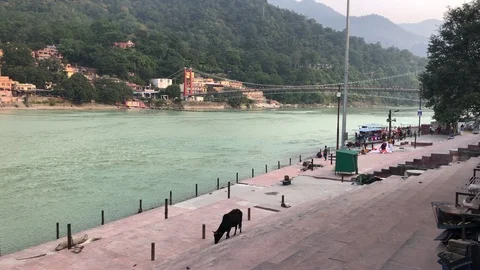 View of the Holy River Ganges from the holy city of Rishikesh Stock Footage 120267306