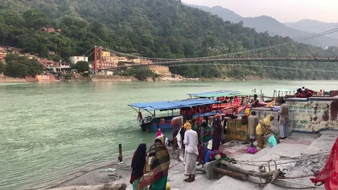 View of the Holy River Ganges from the holy city of Rishikesh Stock Footage 120267441