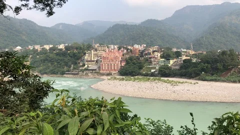 View of the Holy River Ganges from the holy city of Rishikesh Stock Footage 120269641