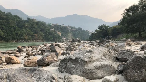 View of the Holy River Ganges from the holy city of Rishikesh Stock Footage 120269738