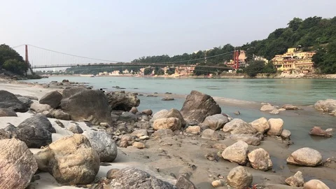 View of the Holy River Ganges from the holy city of Rishikesh Stock Footage 120269802