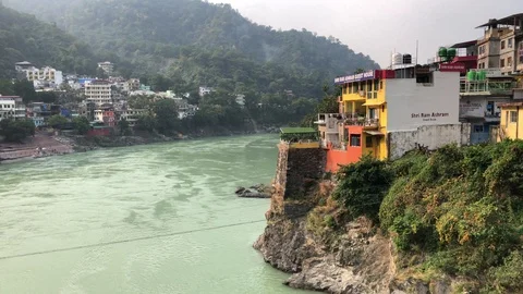 View of the Holy River Ganges from the holy city of Rishikesh Stock-Footage 120279487