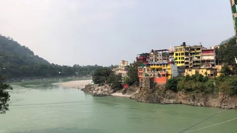 View of the Holy River Ganges from the holy city of Rishikesh Stock-Footage 120279490