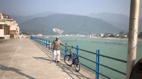 View of the Holy River Ganges from the holy city of Rishikesh Stock-Footage 120279580