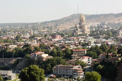 View of the Holy Trinity Cathedral Tsminda Sameba in Tbilisi, Georgia. 写真素材