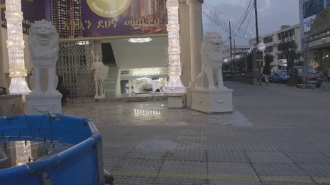 View of a home store gate from lower angle Stock Footage 97570872