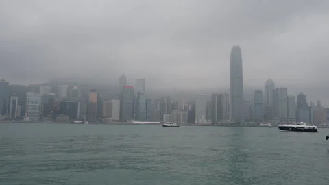 View of Hong Kong from the bay in cloudy weather Video stock 275007908