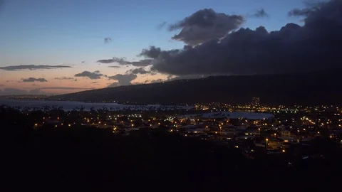 View of Honolulu city at night. Oahu, Hawaii, USA Stock Footage