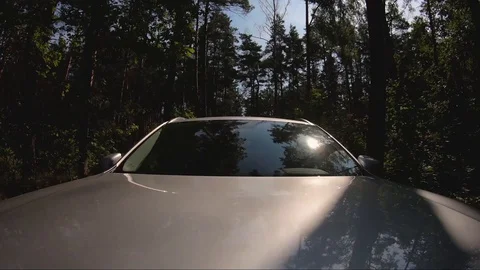 View from the hood of a car in motion Stock Footage 129058401